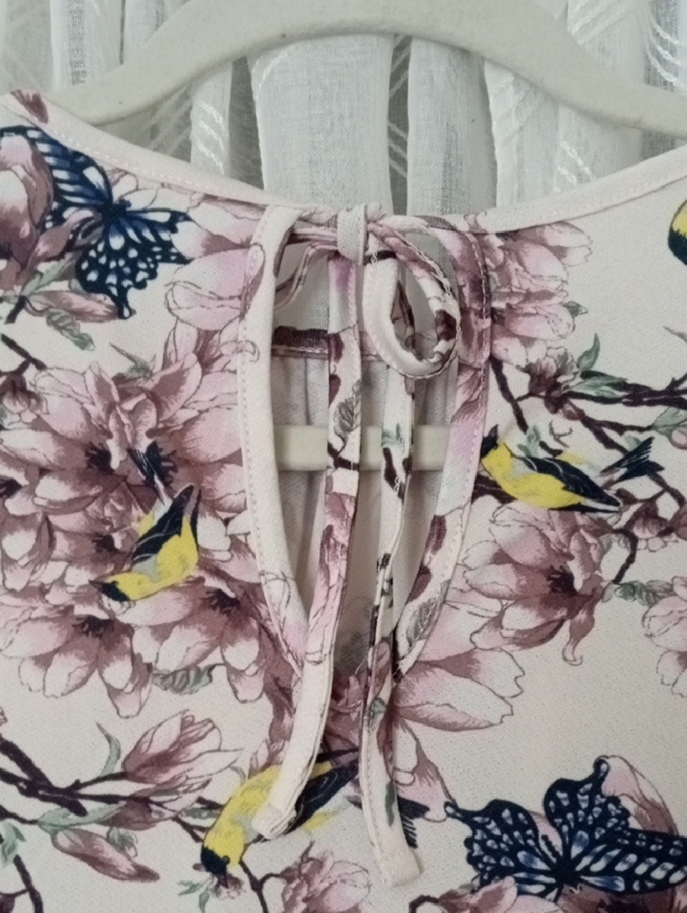 H&M Floral Long-Sleeve Blouse Ivory with Birds, Flowers & Butterflies Size XS - Picture 5 of 11